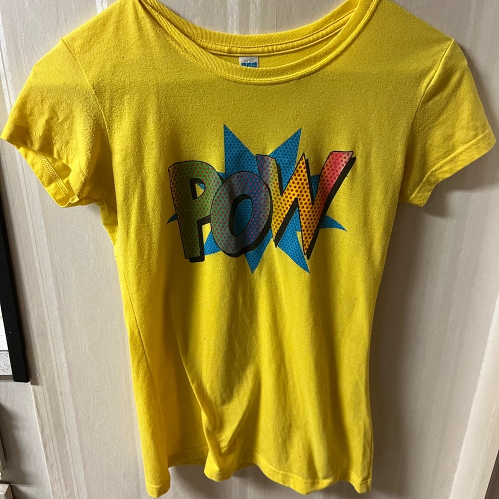 Yellow “POW” girls size LG t-shirt.